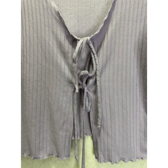 MOA MOA Lilac Tie Front Cropped Sweater Top Ribbed Y2K 90s MEDIUM Coquette Swift - Picture 6 of 8